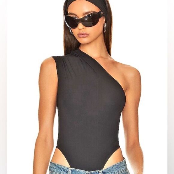 NWOT Miaou Jade Grey Black Jersey One-Shoulder Bodysuit Revolve FWRD Shopbop - Picture 1 of 6
